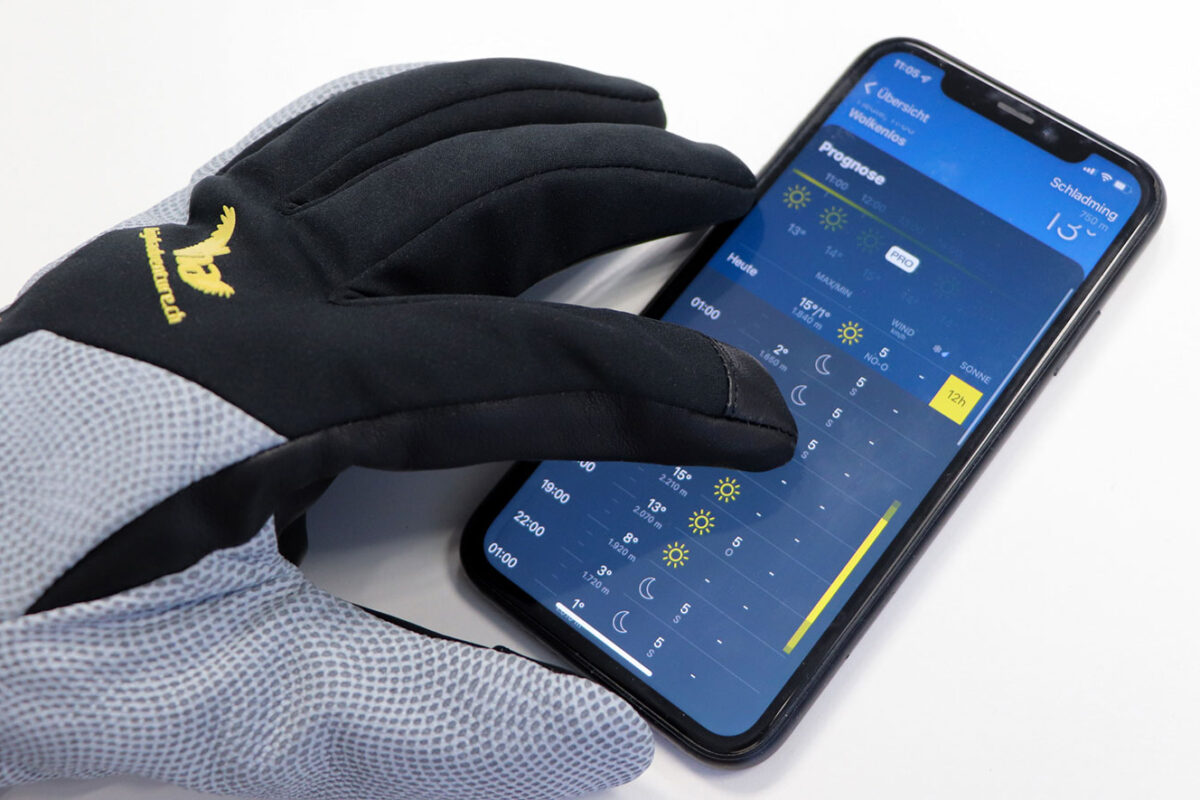 Gleitschirm Handschuh Pizi Touch Touch Technologie auf Smartphone